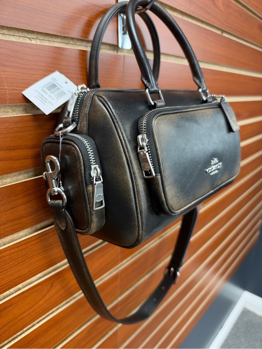 NWT Coach Rowan Satchel Bag With Pockets In Loved Leather Black Brown CES83 - Picture 2 of 7